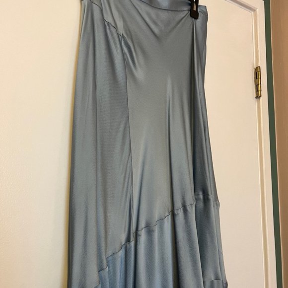 Lewit Asymmetrical Satin Skirt in Light Blue - Picture 2 of 11